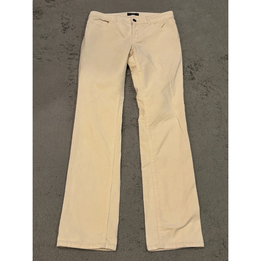 Chaps Womens Corduroy Pants Cream Off White Straight Leg Size 2 Stretch Mid Rise